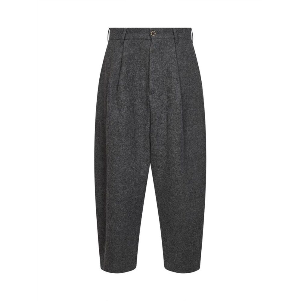 Uma Wang Men Grey Virgin Wool Patina Cropped Barrel Trousers